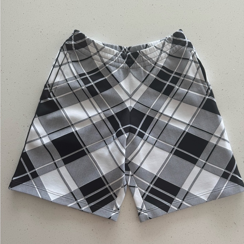 Men's Black and White Plaid Shorts